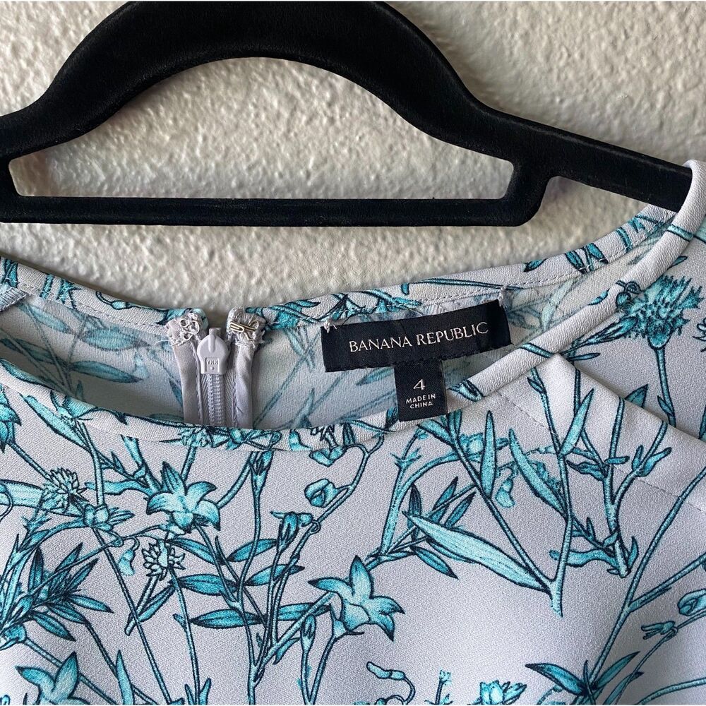 Banana Republic Floral Long Sleeve Drop Waist Dress Gray Turquoise - Picture 8 of 9